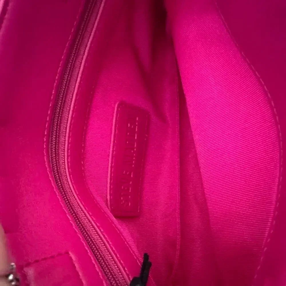 Steve Madden Gathered Fuchsia Clutch with Silver Chain Strap